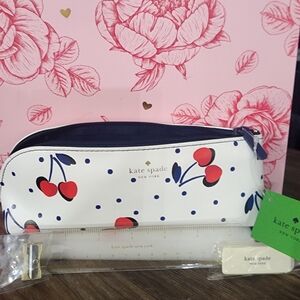 Kate Spade White and Red Cherry Pencil Or Cosmetic Case- 8×3×2